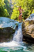 France, Savoie, La Lechere, bathing in the Eaux Rousses, Tarentaise valley\n