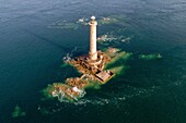 France, Manche, Cotentin, Cap de la Hague, Auderville, Goury the Hague lighthouse or Goury ligfhthouse (aerial view)\n