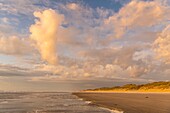 France, Somme, Quend-Plage, The beach of Quend-Plage at the end of the day while the sky is colored by the sunset\n