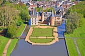 France, Eure et Loir, castle of Maintenon, in the Eure valley (aerial view) Editorial use only, contact us for any other use\n