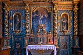 France, Drôme, regional natural park of Baronnies provençales, Montbrun-les-Bains, labeled the Most Beautiful Villages of France, the altarpiece with twisted columns of the seventeenth, eighteenth centuries of the Notre-Dame church\n