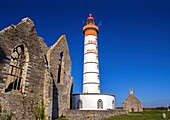 France, Finistere, Plougonvelin, the Pointe Saint Mathieu and the Lighthouse of Saint Mathieu from 1835, the Saint Mathieu de Fine Terre abbey and the semaphore from 1906\n