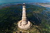 Frankreich, Gironde, Verdon-sur-Mer, Felsplateau von Cordouan, Leuchtturm von Cordouan, denkmalgeschützt, Gesamtansicht (Luftbild)