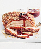 Pork belly with cherry barbecue sauce
