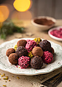 Chocolate truffles with different toppings