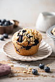 Blueberry muffins with crumble topping