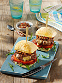 Barbecue burger with tomatoes and cheese