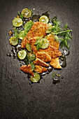 Chicken breast escalope with cucumber and dill salad