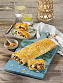 Greek strudel with chicken, feta and olives