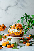 Clementine cake with mascarpone, clementine curd and pistachios