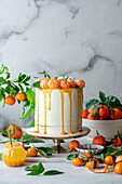 Clementine layer cake with honey cake layres, sour cream and clementine curd
