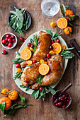 Roasted chicken with cranberries and mandarins