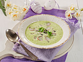 Creamy watercress soup with radishes
