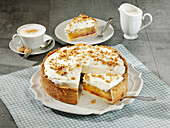 Apple tart with custard cream and cranberries