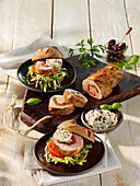 Stuffed pork fillet sandwich with olive butter