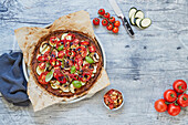 Summer vegetable pizza with courgette crust