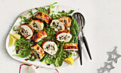 Chicken rolls with rocket salad