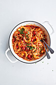One pot pasta with sweet chili shrimp