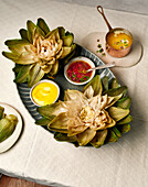 Artichokes with three different dips