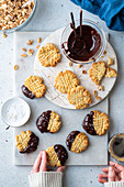 Peanut butter cookies dipped in chocolate