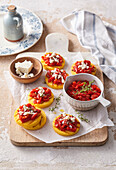 Polenta bites with roasted red peppers and feta