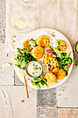 Chickpea fritters with herb dip
