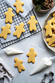 Gingerbread man biscuits, ready to decorate with icing