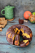 Chocolate pumpkin cake with chocolate icing