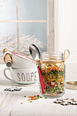 Dry noodle soup in a jar as gift