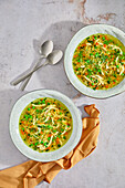 Chicken noodle soup with peas