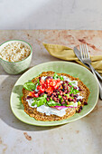 Cheese tostadas with skyr and black beans