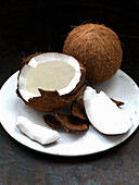 Whole and cracked coconut