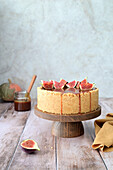 Pumpkin and almond cheesecake with salted caramel and figs