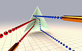 Photons hitting a corner cube retroreflector, illustration