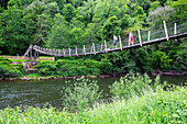 Suspension bridge over river