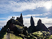 Hikers on the Old Man of Storr, Isle of skye, Scotland, UK
