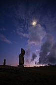 Lunar corona above Moai statues, Easter Island