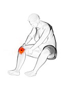 Overweight woman with painful knee joint, illustration