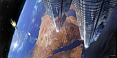 Apartment towers in Earth orbit, illustration