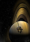 Cassini-Huygens probe approaching Saturn, illustration