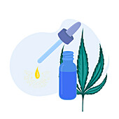 Cannabis leaf with CBD oil, illustration