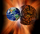 Colliding planets, illustration