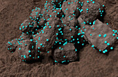 Carbon dioxide trapped in rocks, conceptual illustration