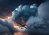 Plane in Bermuda triangle, conceptual illustration