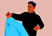 Man shopping for shirts, illustration