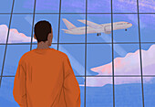 Man at airport, illustration