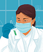 Chemist holding test tube, illustration
