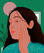 Woman with acne, illustration