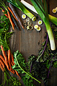 Winter vegetables - carrots, kale, leek