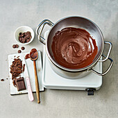 Melting couverture chocolate in bain-marie